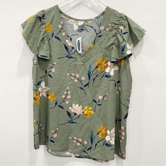 Old Navy Flutter Sleeve V-Neck Floral Top Women’s Small Green - Picture 1 of 8